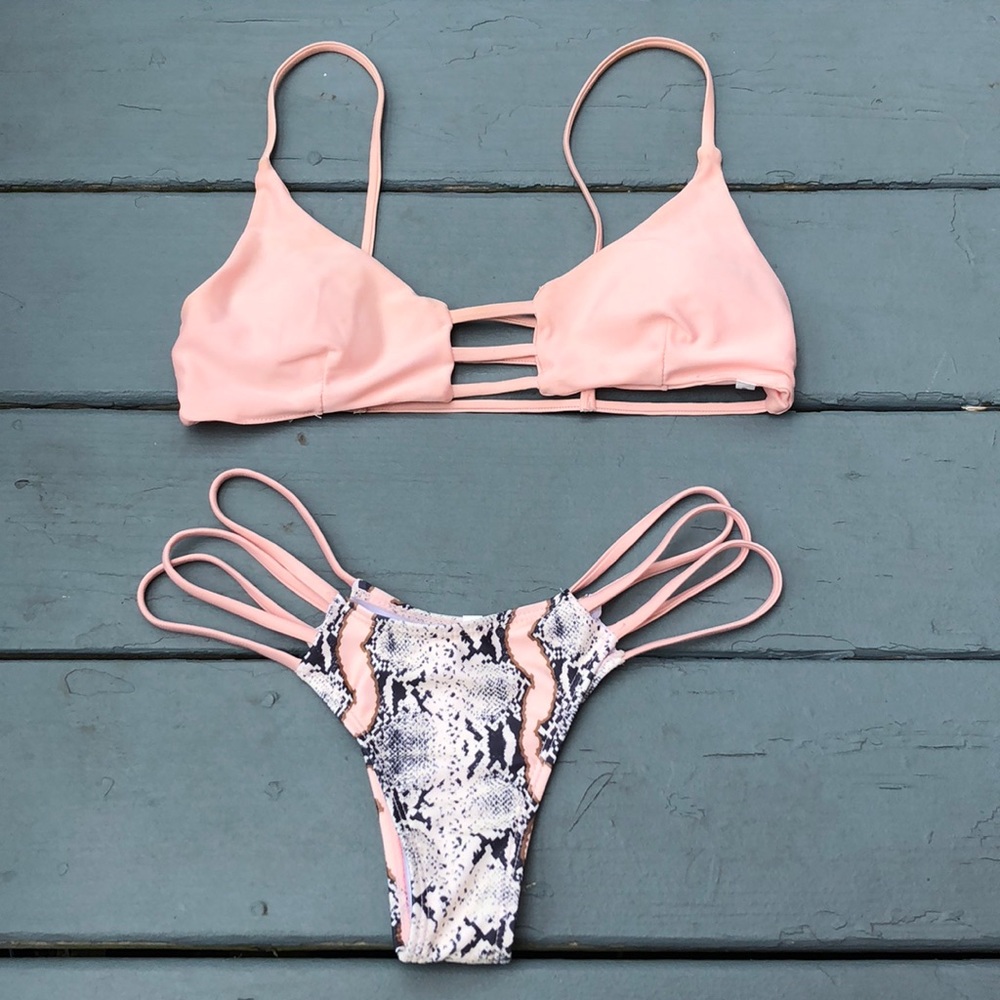 Pale Pink Bikini With Snake Skin Bottoms